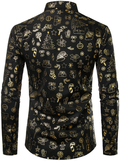 Herre Blank Langærmet Sort Julekjorte