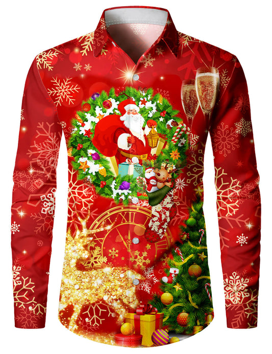 Herre langermet skjorte for jul og nyttår rød